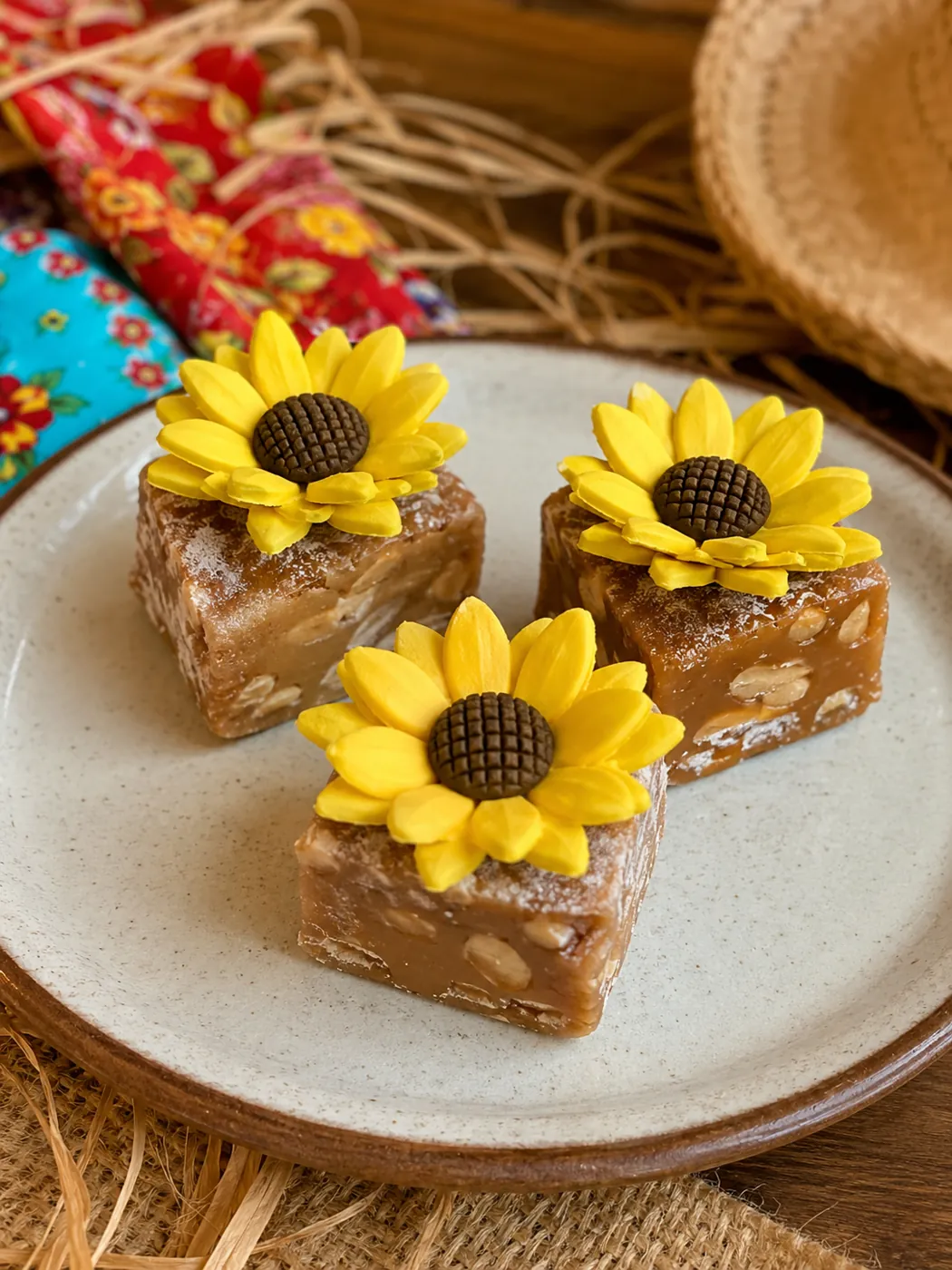 Doces com mini flores de açúcar feitos por aluna do curso 9
